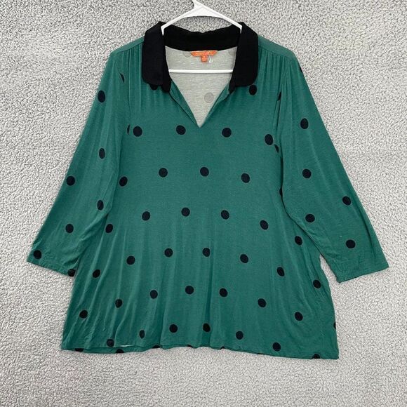 ModCloth Jersey Knit Women 1X Green Polka Dot Long Sleeve Casual Top - Picture 1 of 9